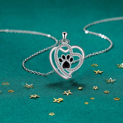 Loving Paw Necklace in Silver with Zirconia