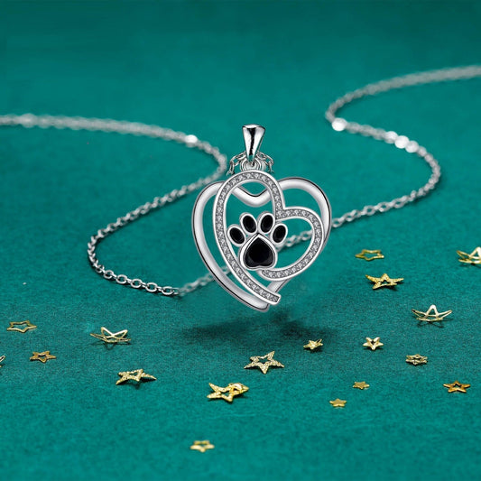 Loving Paw Necklace in Silver with Zirconia