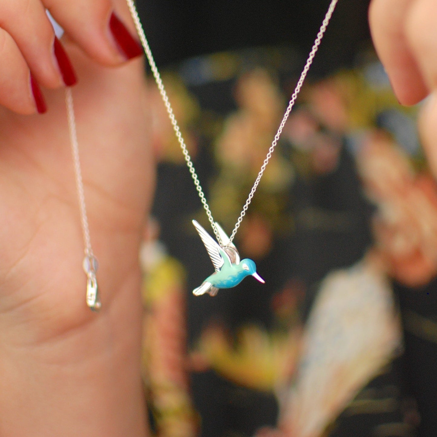 Sterling Silver Enamel Hummingbird Necklace