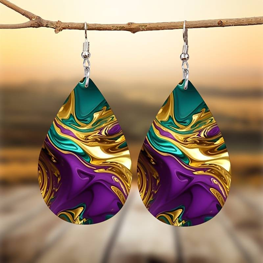 Vintage Purple Gold & Green Drop Earrings