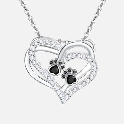 Dog Paw Heart Necklace with Zirconia