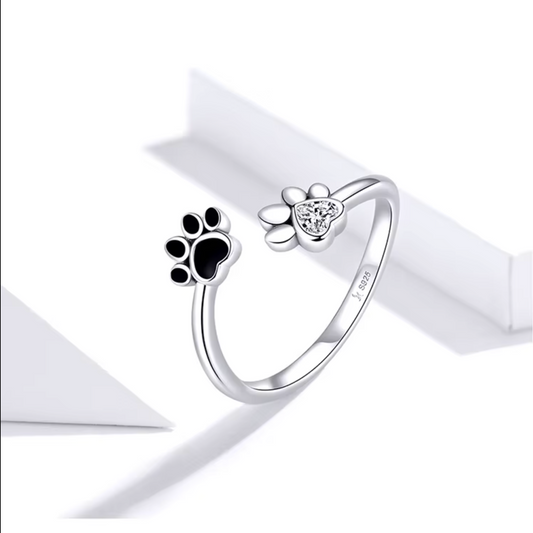 Paw Ring Made of Sterling Silver – Adjustable Ring with Zirconia & Enamel