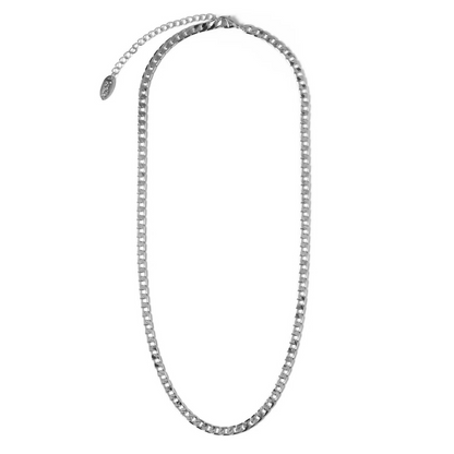 Flat Link Curb Chain Necklace | White Gold