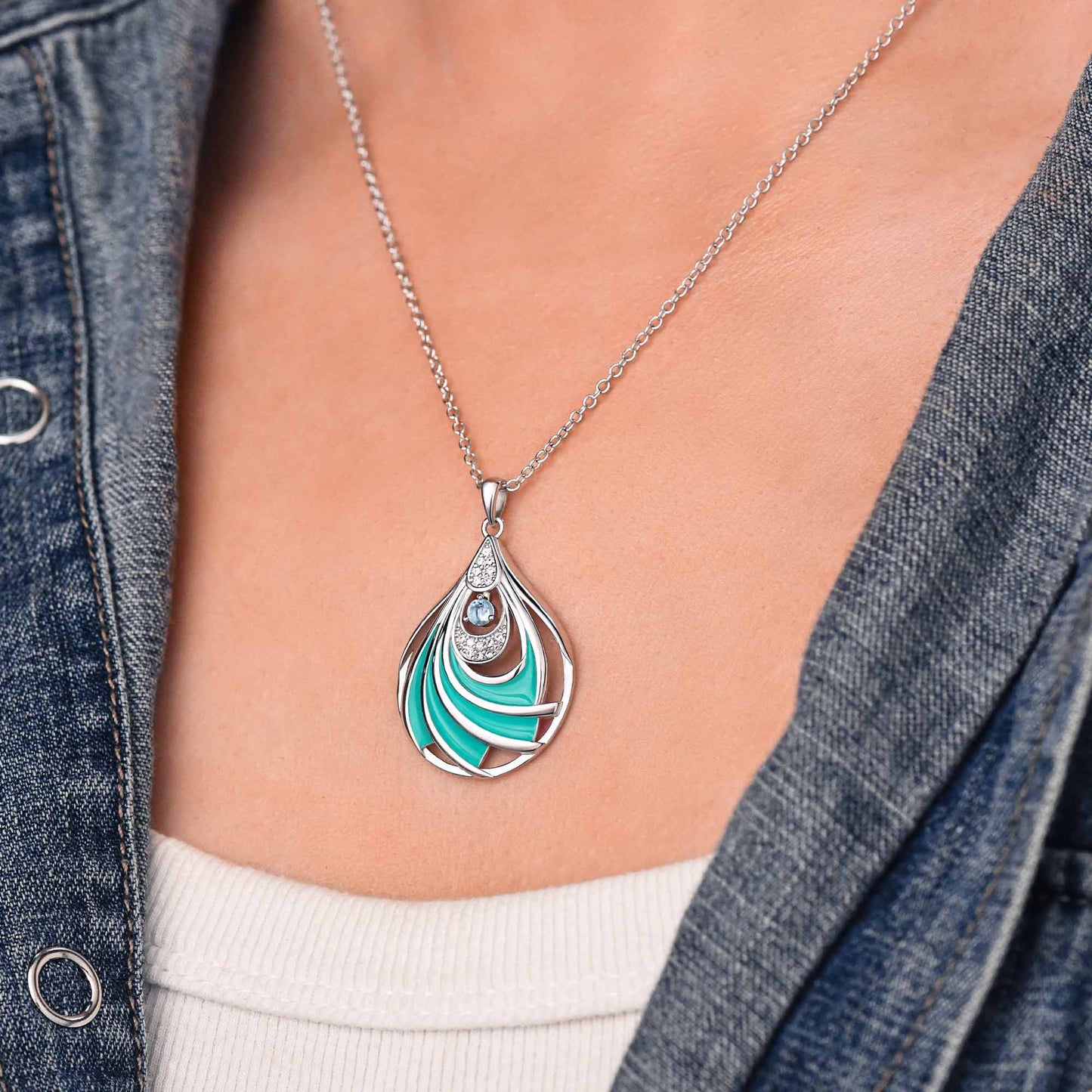 Zephyr Teardrop Necklace - Aquamarine