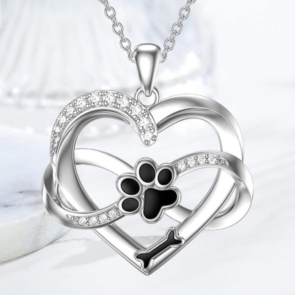 Infinity Necklace with Heart & Paw in Silver – Symbolic Pet Jewelry