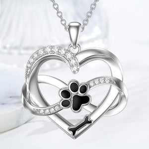 Infinity Necklace with Heart & Paw in Silver – Symbolic Pet Jewelry